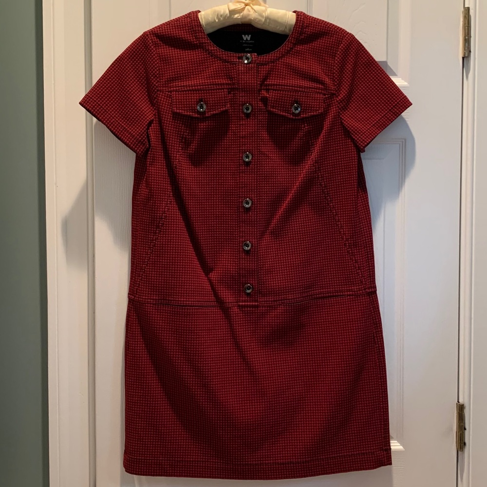 Worth red and black check shift dress